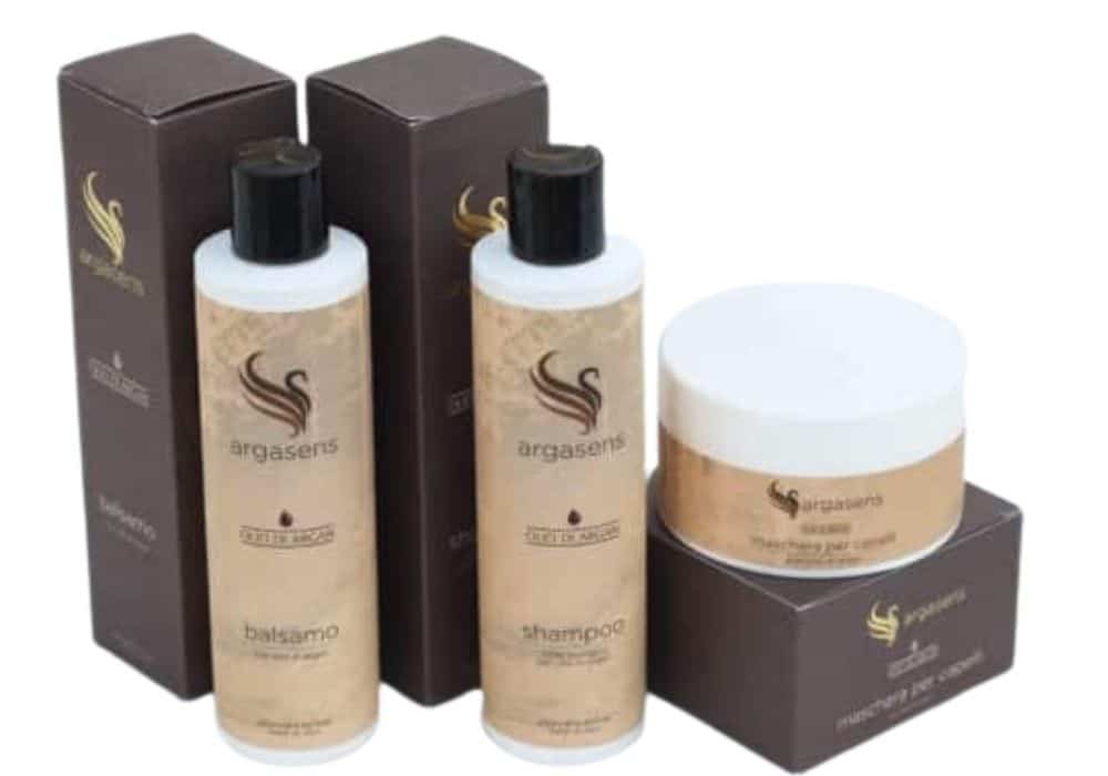 Kit capelli all'olio di argan shampoo + balsamo + maschera Kit capelli biologico all'olio di argan: shampoo, balsamo e maschera Argasens
