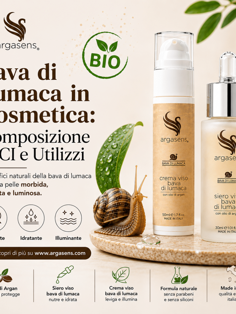 Bava di lumaca in cosmetica - Crema viso 50ml e Siero viso 30ml Argasens con olio di argan, doppia certificazione bio